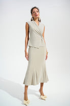 Signature | Sparkle Knit Wrap Top With Rhinestones Ornament