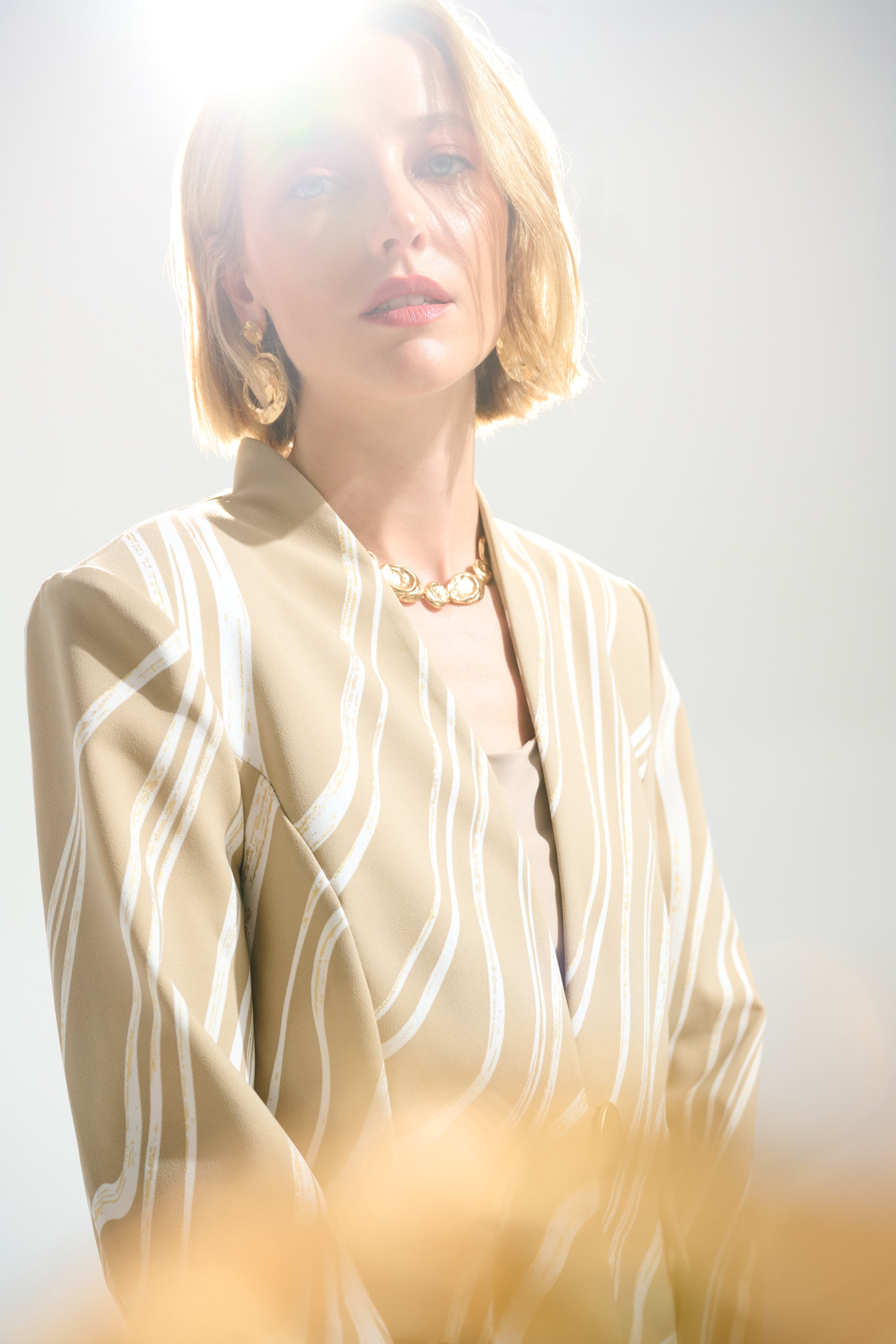 Signature | Lux Twill Foiled Abstract Print Fitted Jacket With Statement Button