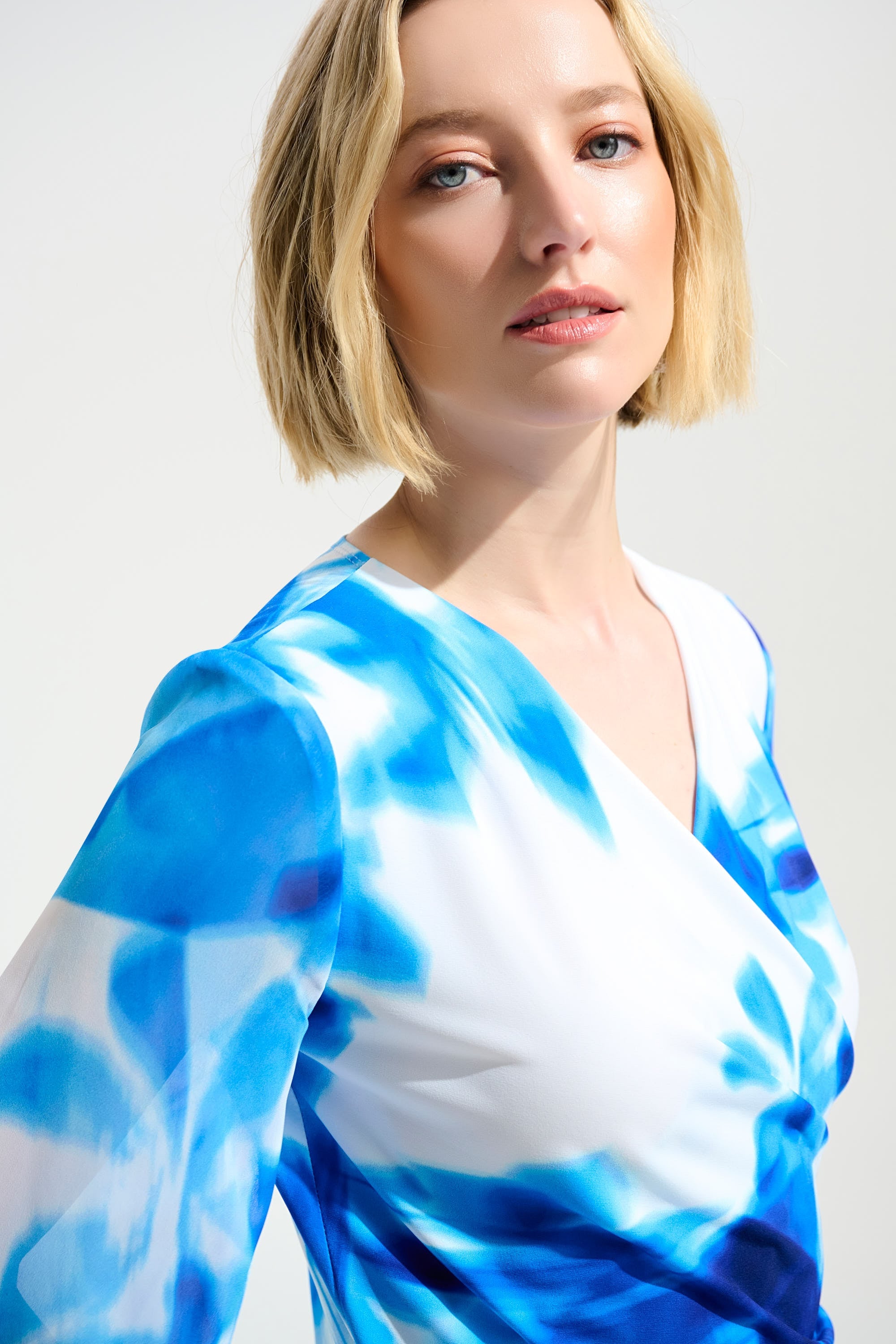 Signature | Silky Knit Floral Print Wrap Top With Chiffon Sleeves