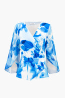 Joseph Ribkoff Signature | Silky Knit Floral Print Wrap Top With Chiffon Sleeves-261775