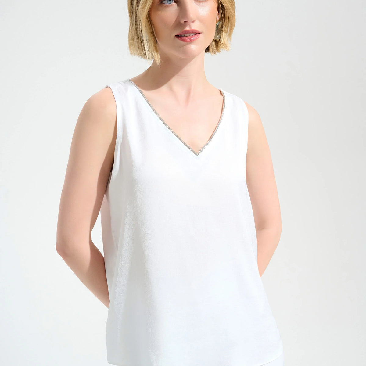 Joseph Ribkoff Signature | Recycled Satin Straight Top With Rhinestone ...