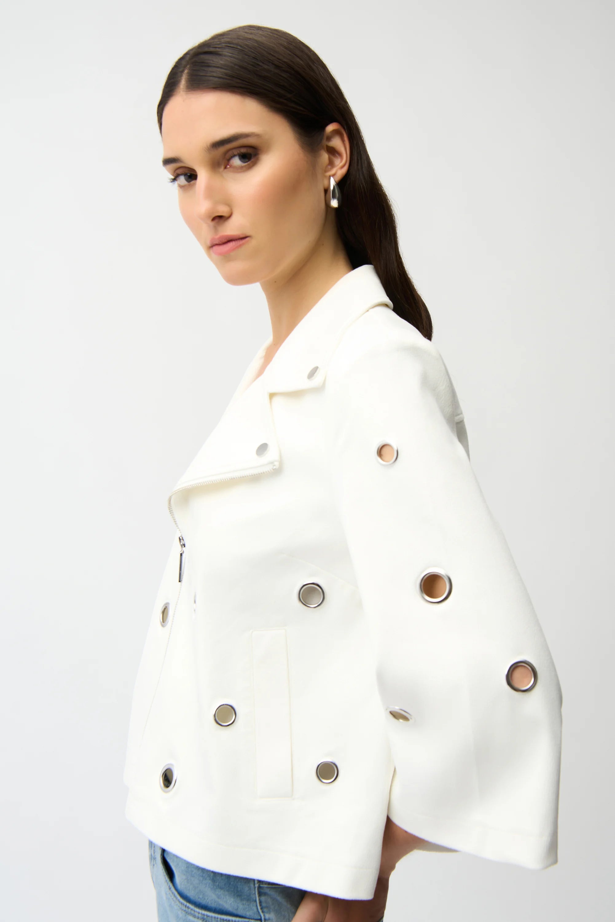 Joseph Ribkoff Foiled Faux Suede Swing Jacket With Grommets-261905