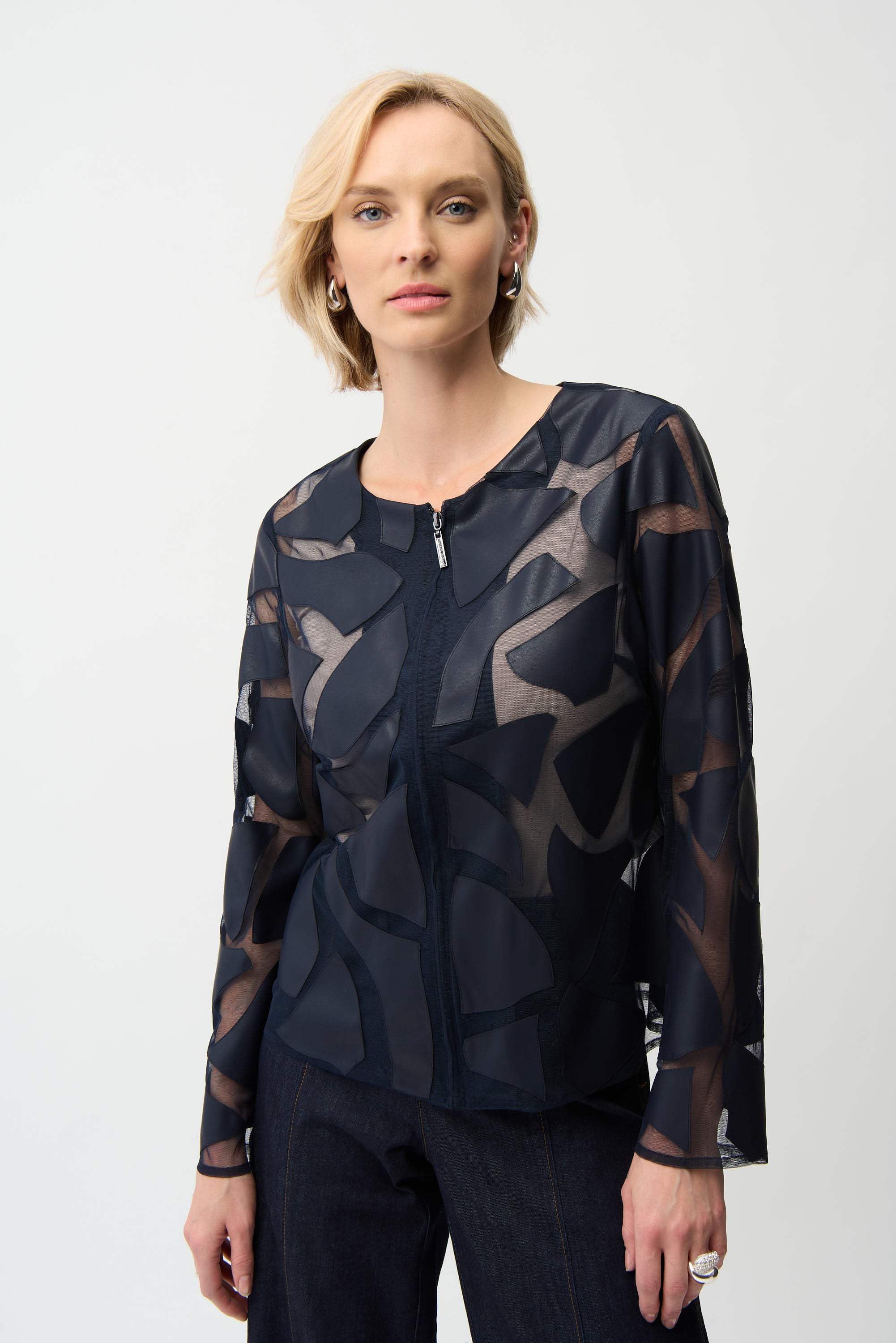 Laser Cut Leatherette Giraffe Print Fitted Jacket
