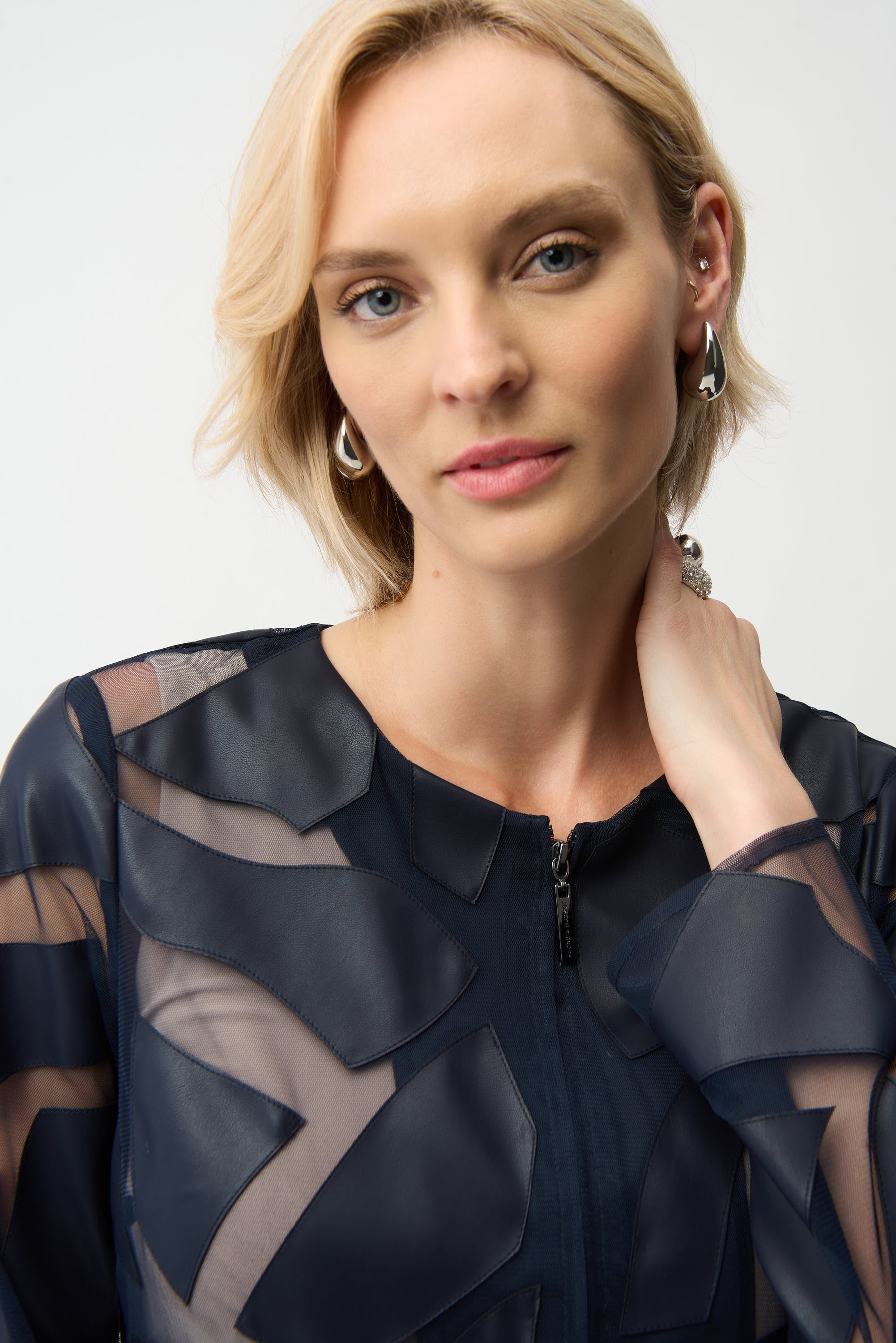 Laser Cut Leatherette Giraffe Print Fitted Jacket