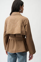 Cotton Twill Short Trench with Belt and Rhinestones Detail