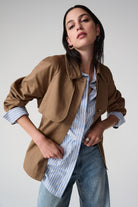 Cotton Twill Short Trench with Belt and Rhinestones Detail
