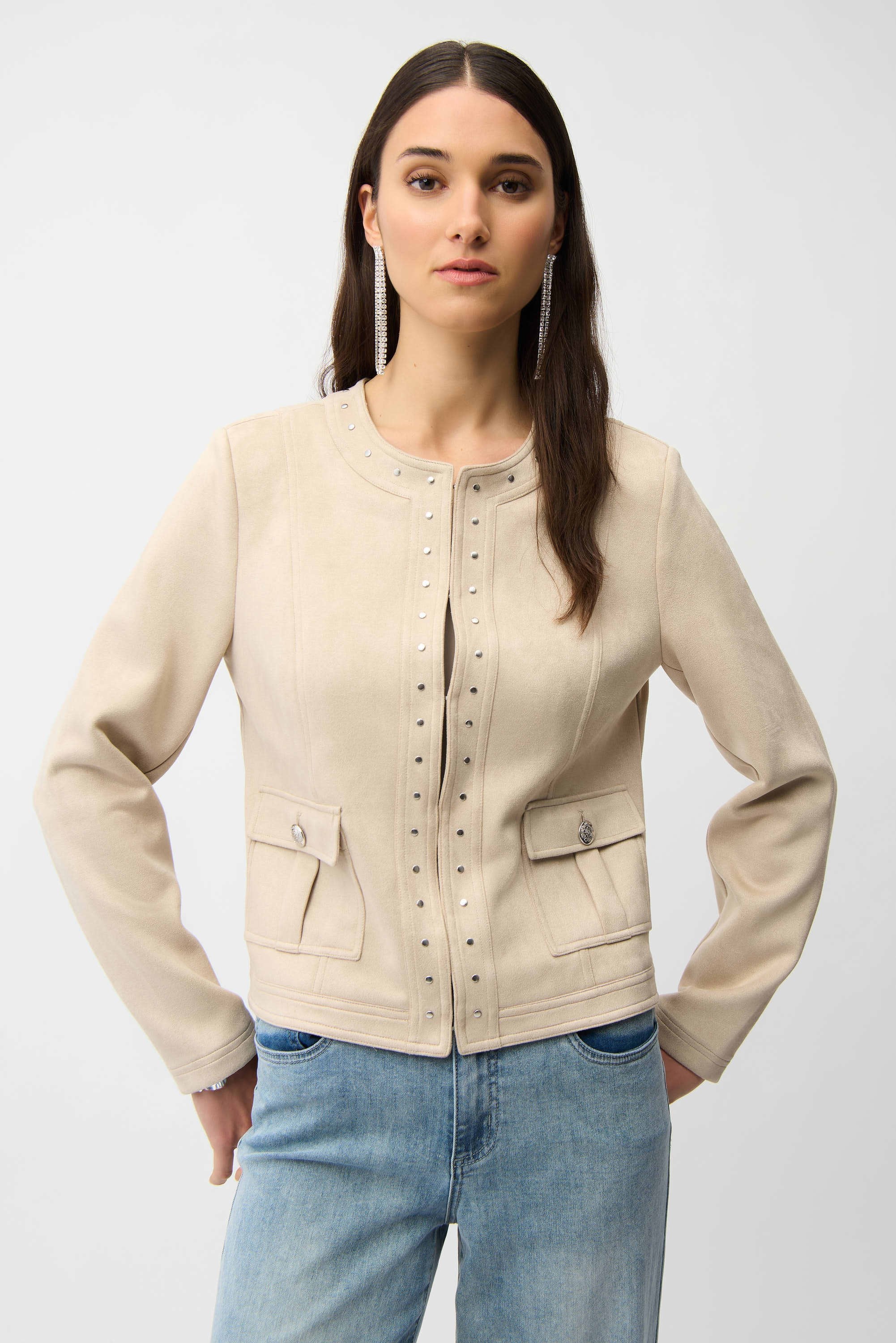 Joseph Ribkoff Scuba Suede Straight 4-Pocket Jacket With Button-261909