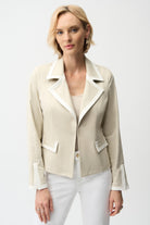 Foiled Faux Suede Fitted Jacket with Contrast Binding