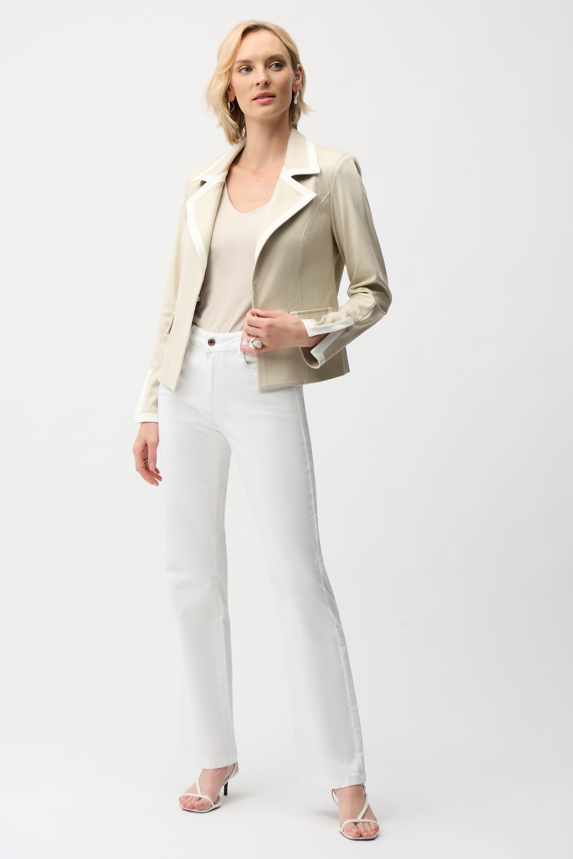 Foiled Faux Suede Fitted Jacket with Contrast Binding