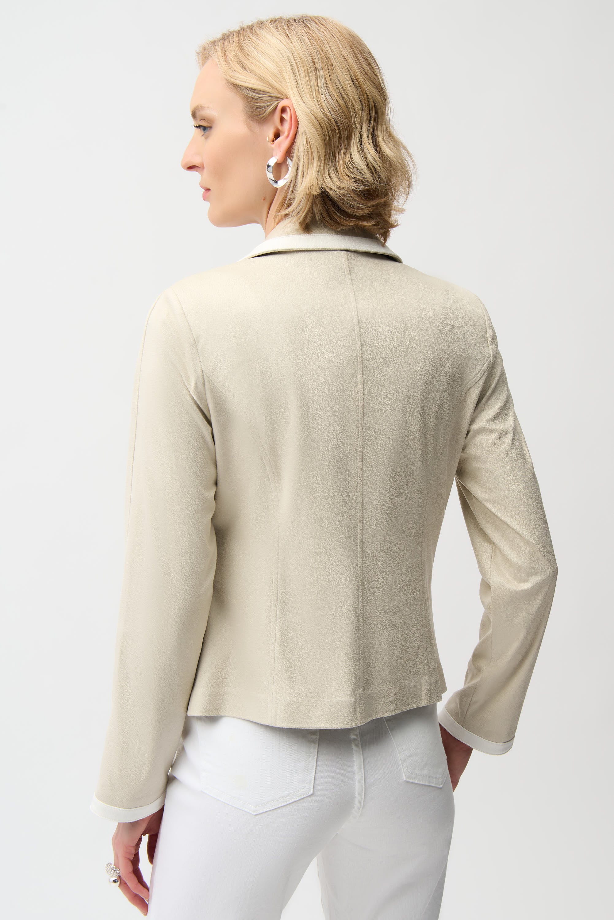 Foiled Faux Suede Fitted Jacket with Contrast Binding