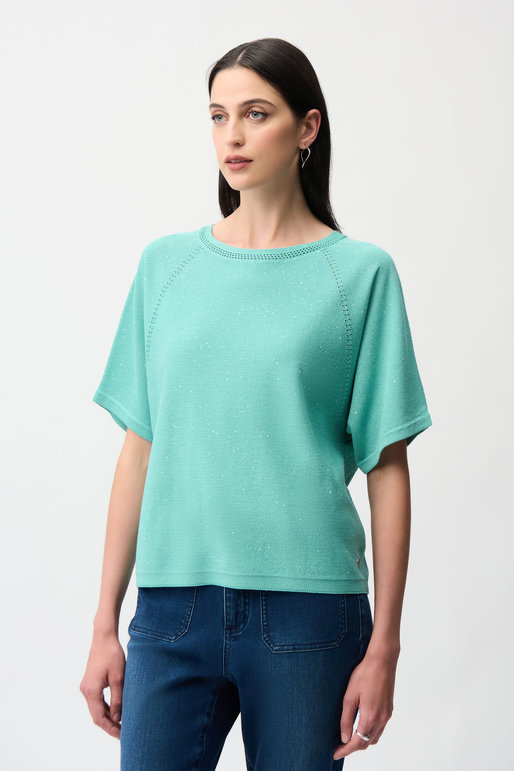 Sequins Yarn Short Sleeve Sweater