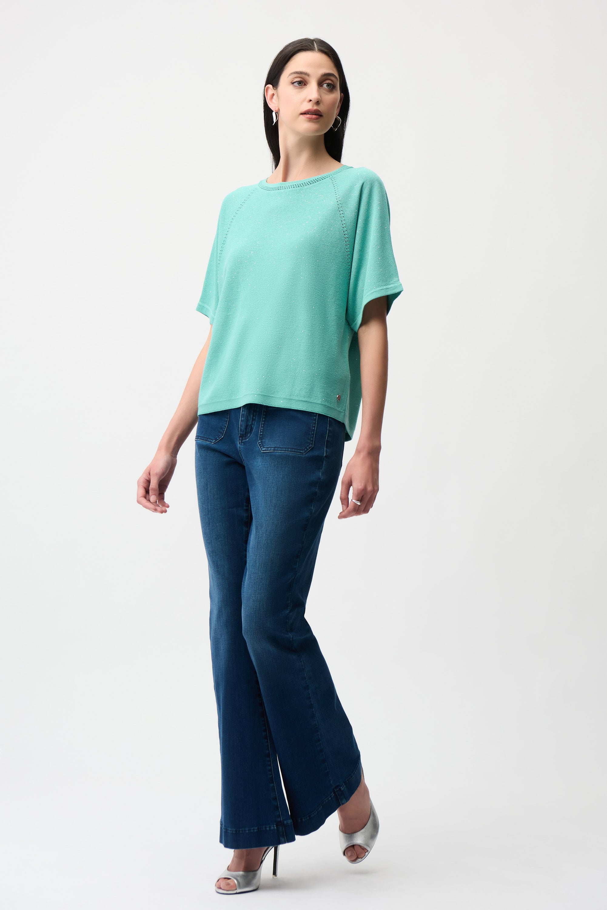 Sequins Yarn Short Sleeve Sweater
