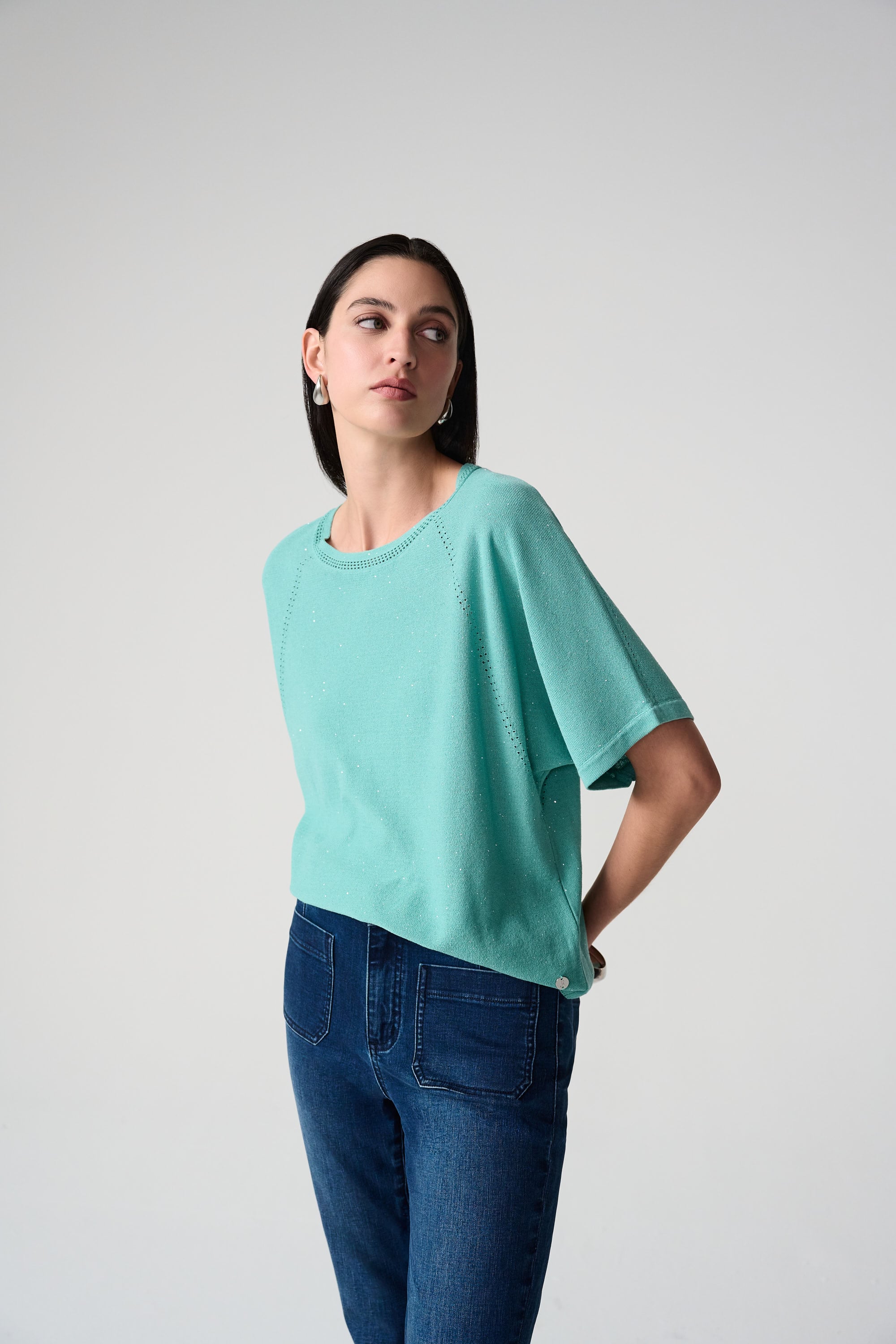 Sequins Yarn Short Sleeve Sweater