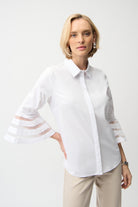 Stretch Poplin Straight Blouse with Organza Bell Sleeves