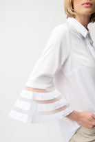 Stretch Poplin Straight Blouse with Organza Bell Sleeves