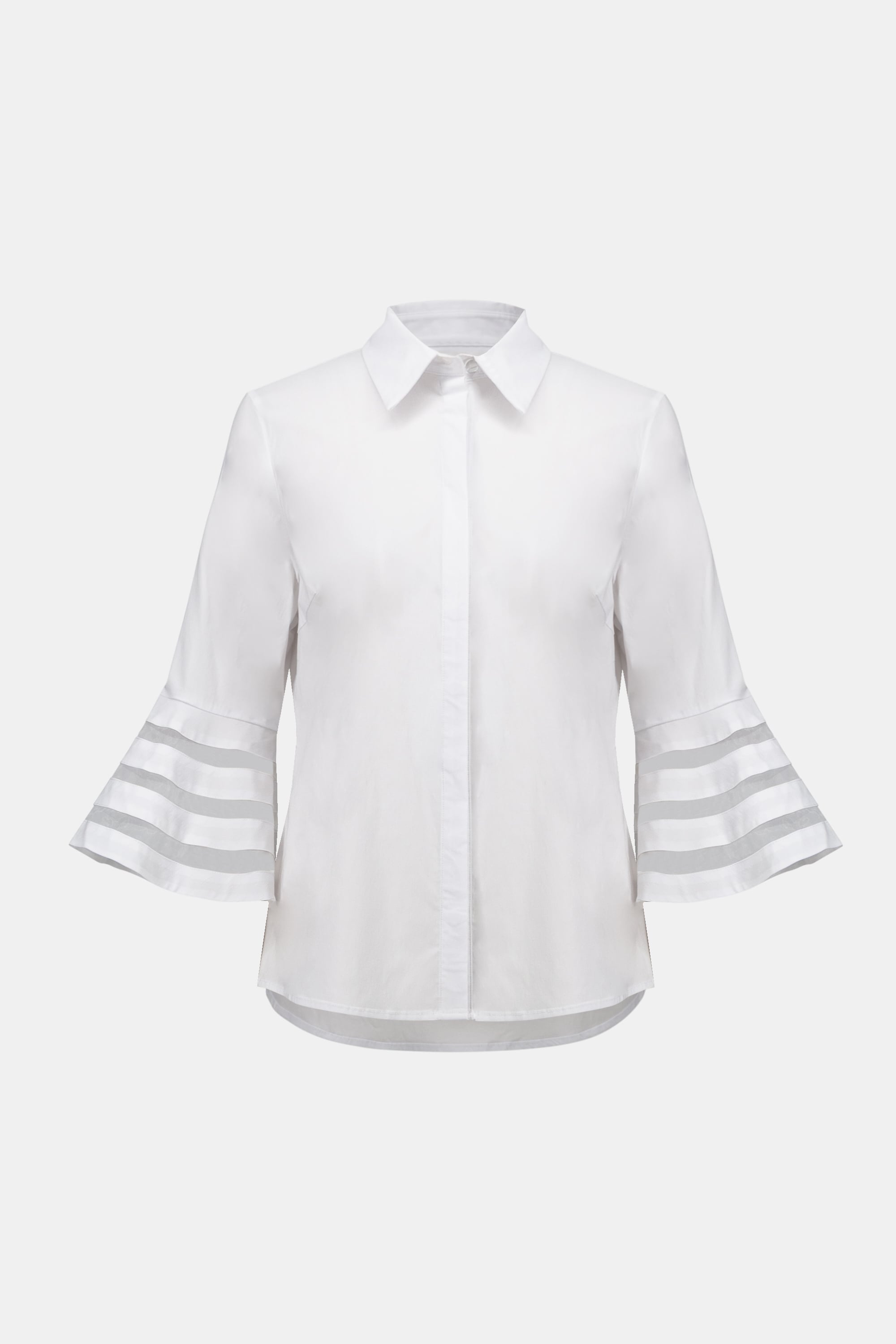 Stretch Poplin Straight Blouse with Organza Bell Sleeves