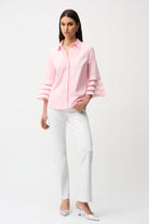 Stretch Poplin Straight Blouse with Organza Bell Sleeves