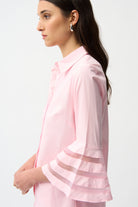Stretch Poplin Straight Blouse with Organza Bell Sleeves