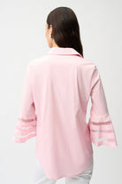 Stretch Poplin Straight Blouse with Organza Bell Sleeves