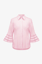 Stretch Poplin Straight Blouse with Organza Bell Sleeves