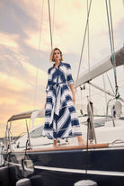 Cotton Stripe Print Fit and Flare Shirt Dress with Reversible Sash