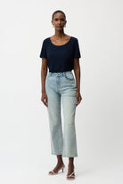 Silky Knit Fit and Flare Short Sleeve Top