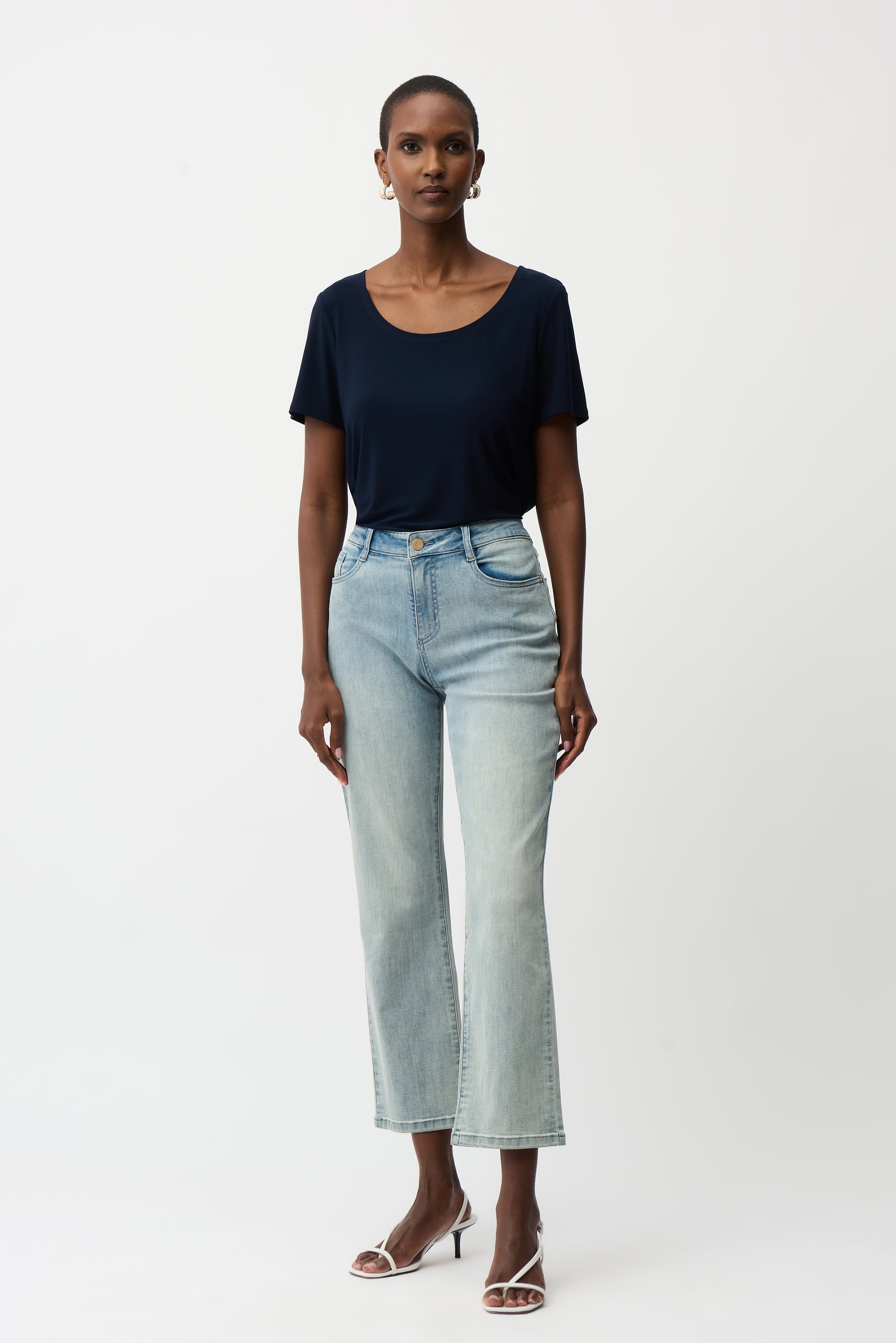 Silky Knit Fit and Flare Short Sleeve Top