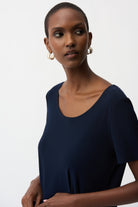 Silky Knit Fit and Flare Short Sleeve Top