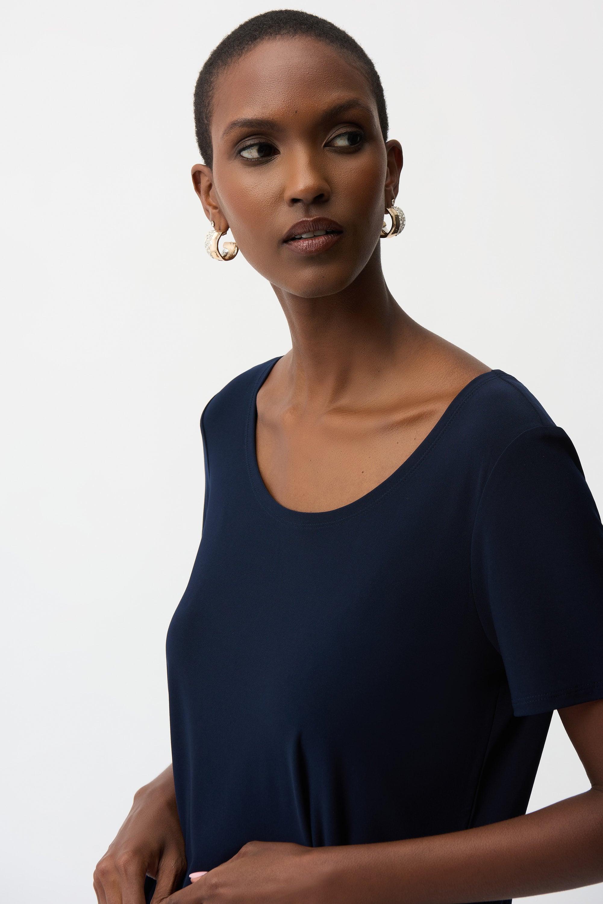 Silky Knit Fit and Flare Short Sleeve Top