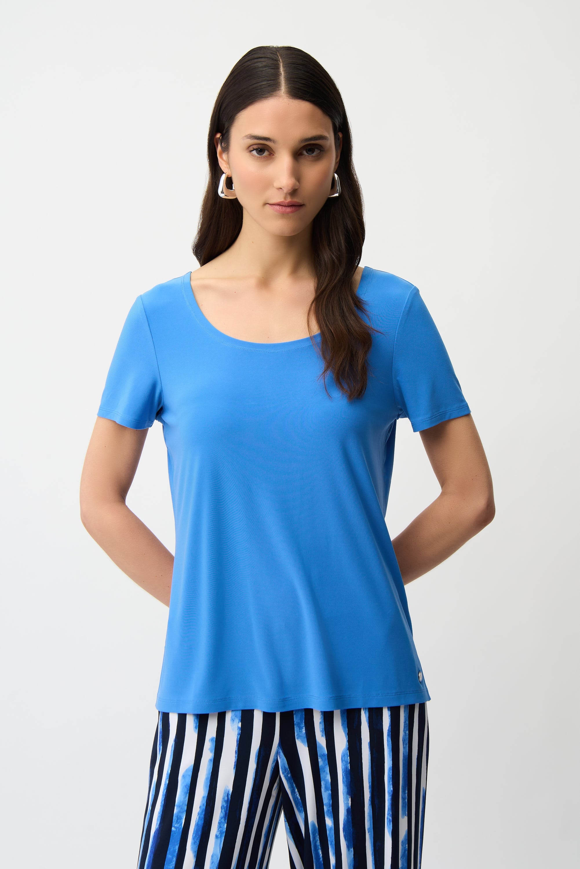 Silky Knit Fit and Flare Short Sleeve Top