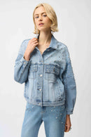 Joseph Ribkoff Denim Oversized Jacket With Pearls and Studs-261946