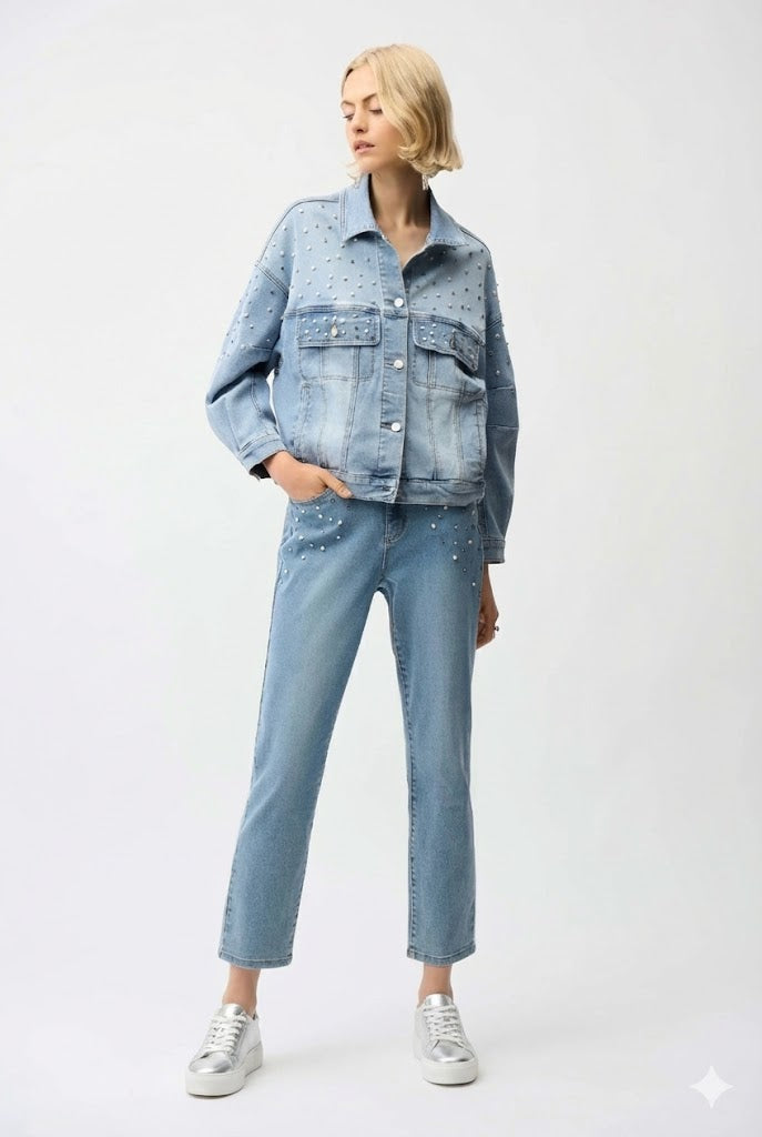 Joseph Ribkoff Slim Leg Jeans With Pearls and Studs-261947