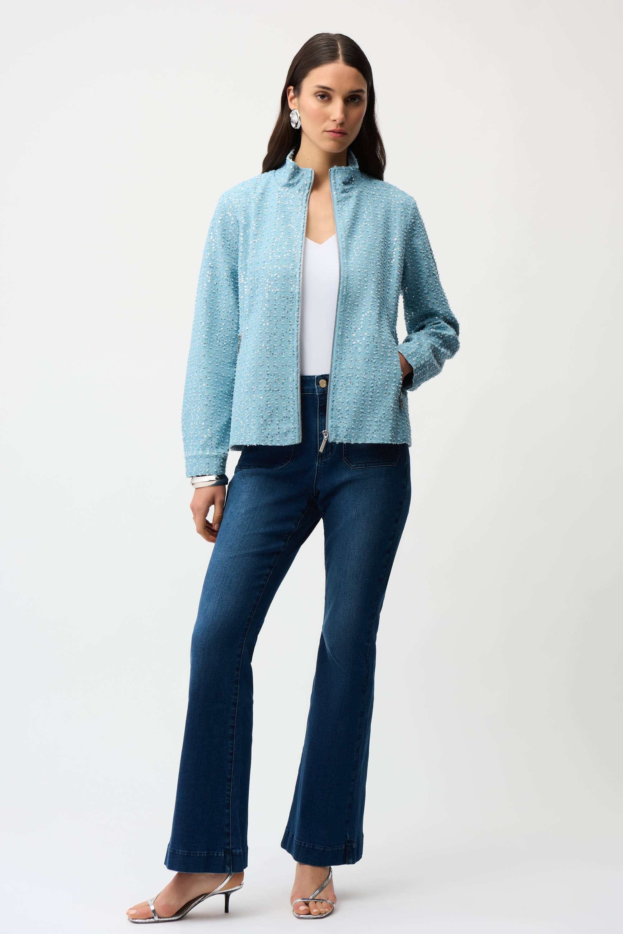 Denim Jacket With Allover Sequins