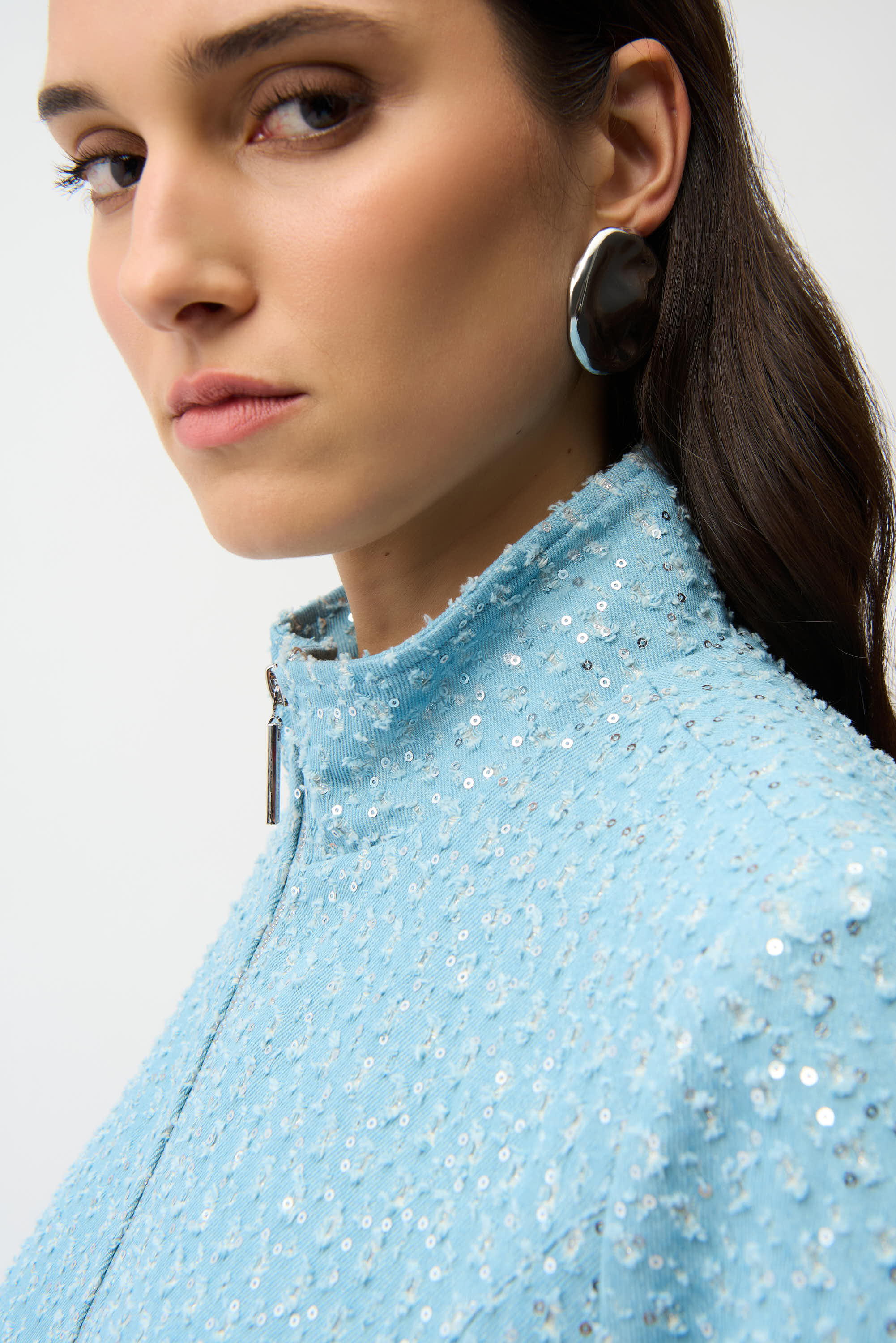 Denim Jacket With Allover Sequins