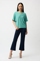Knit Denim Cropped Flare Pant