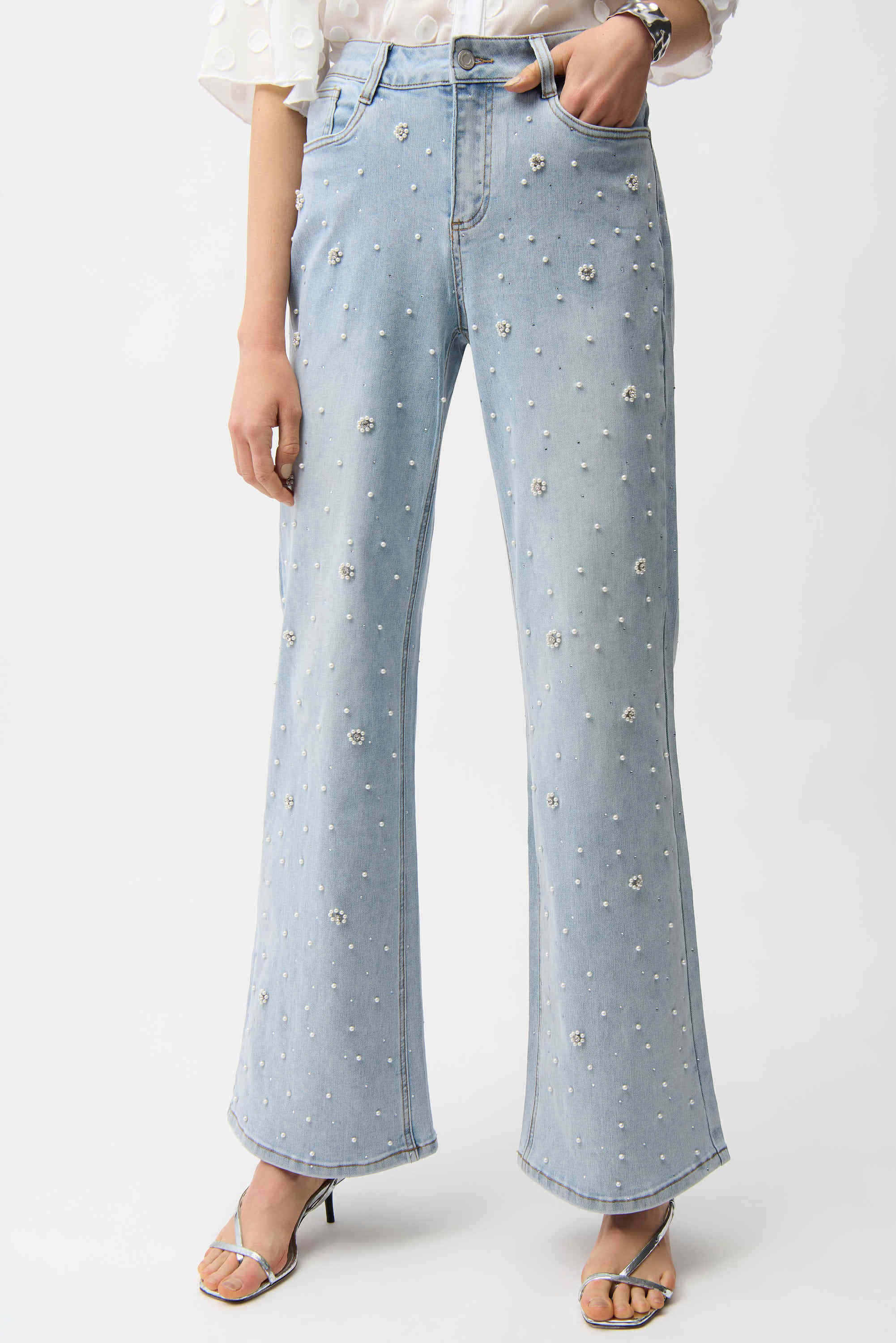 Joseph Ribkoff  Wide Leg Jeans With Pearl and Rhinestones-261960