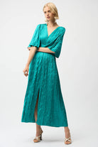 Satin Fit and Flare Pleated Dress with Knot Waist Detail