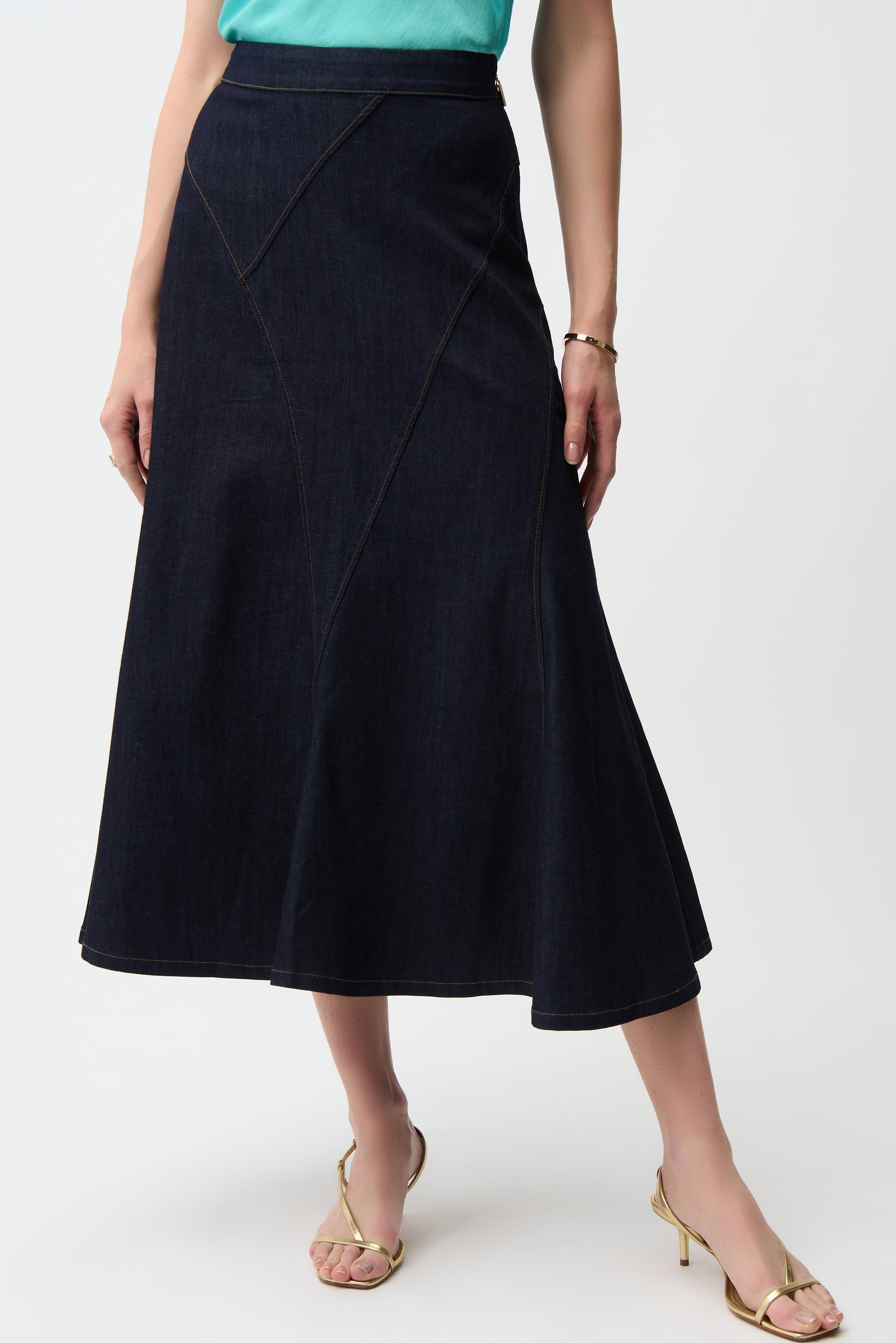 Denim Flare Skirt With Exposed Zipper