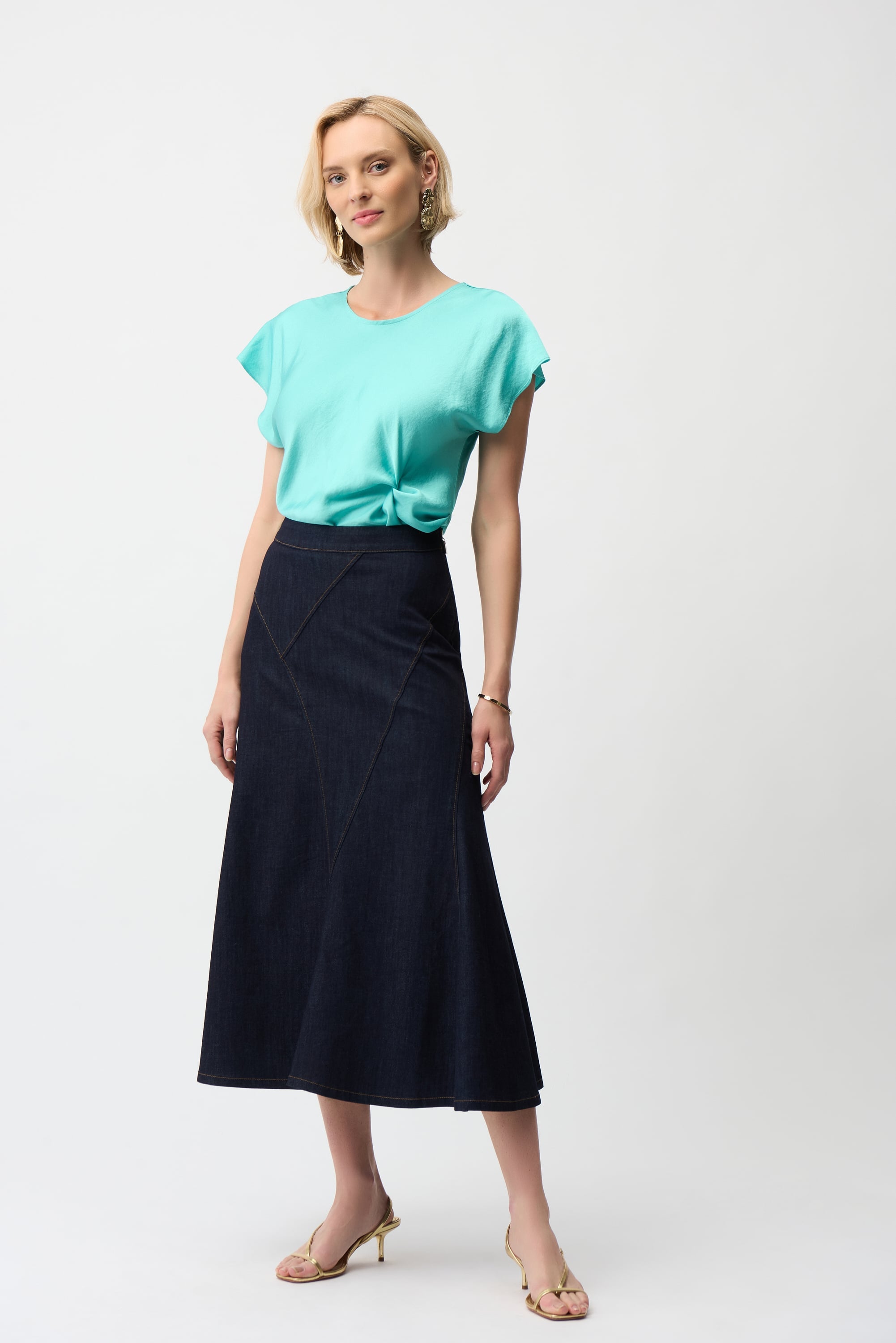 Denim Flare Skirt With Exposed Zipper