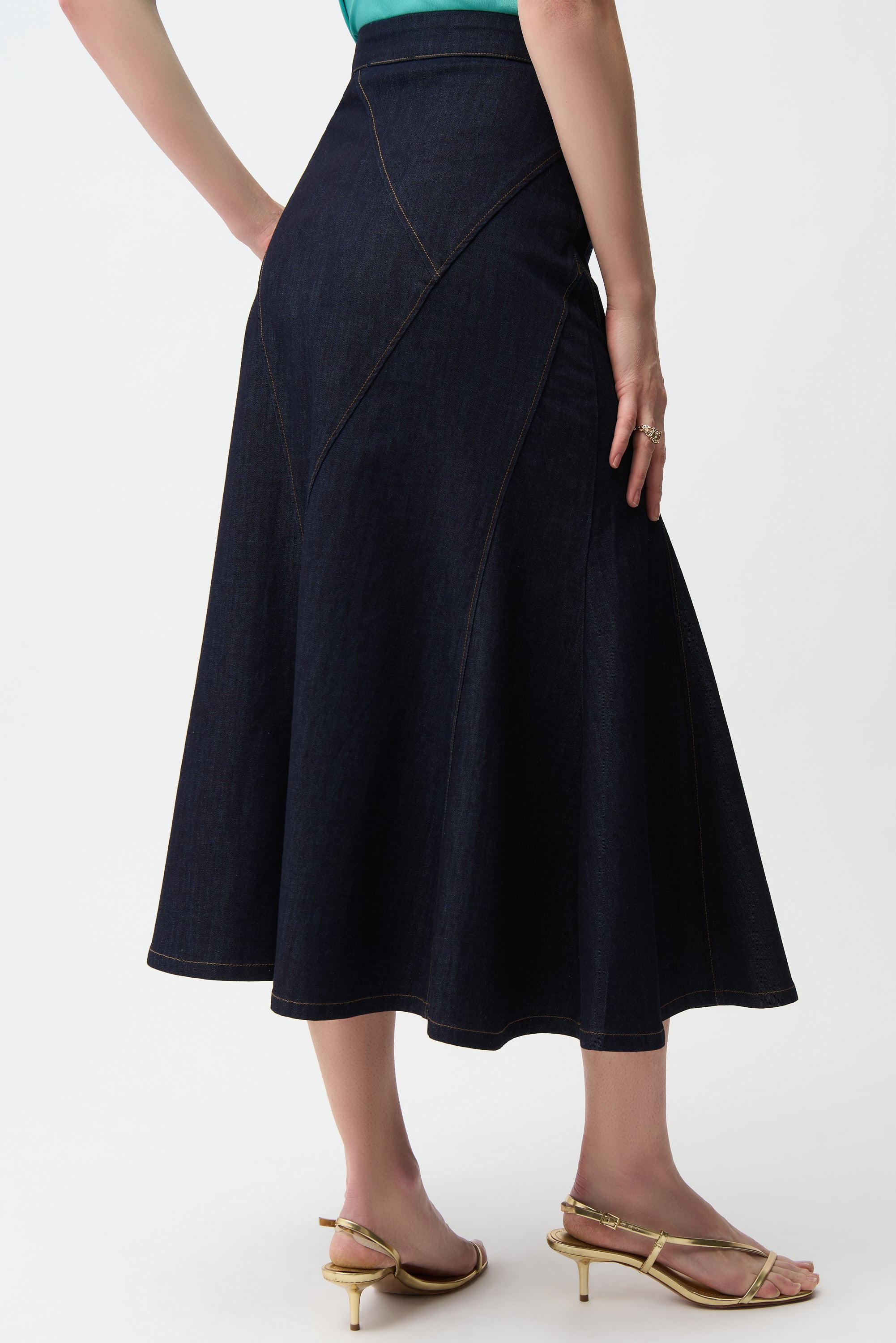 Denim Flare Skirt With Exposed Zipper