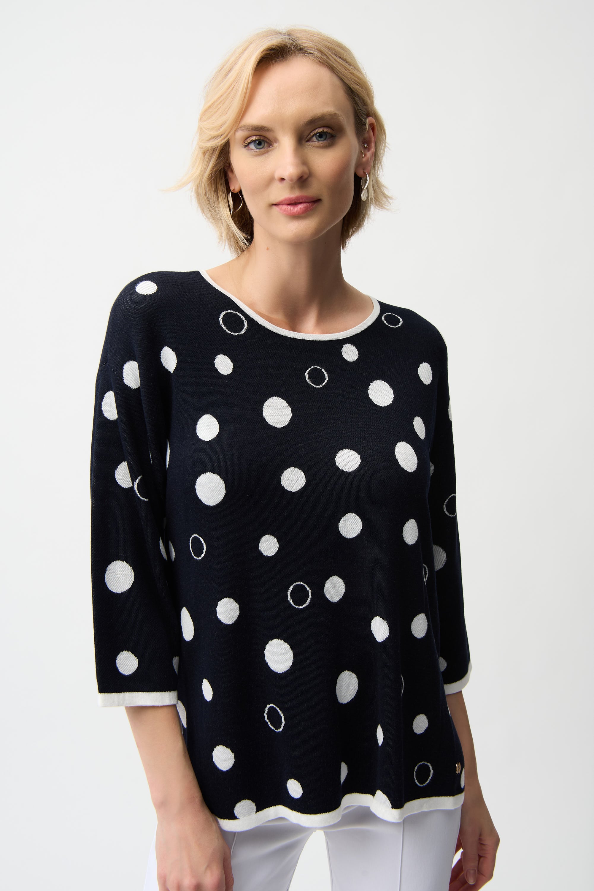 Viscose Blend Polka Dot Print Relaxed Fit Sweater
