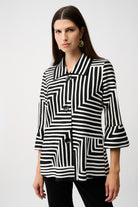 Satin And Mesh Abstract Print Jacket With Bell Sleeve