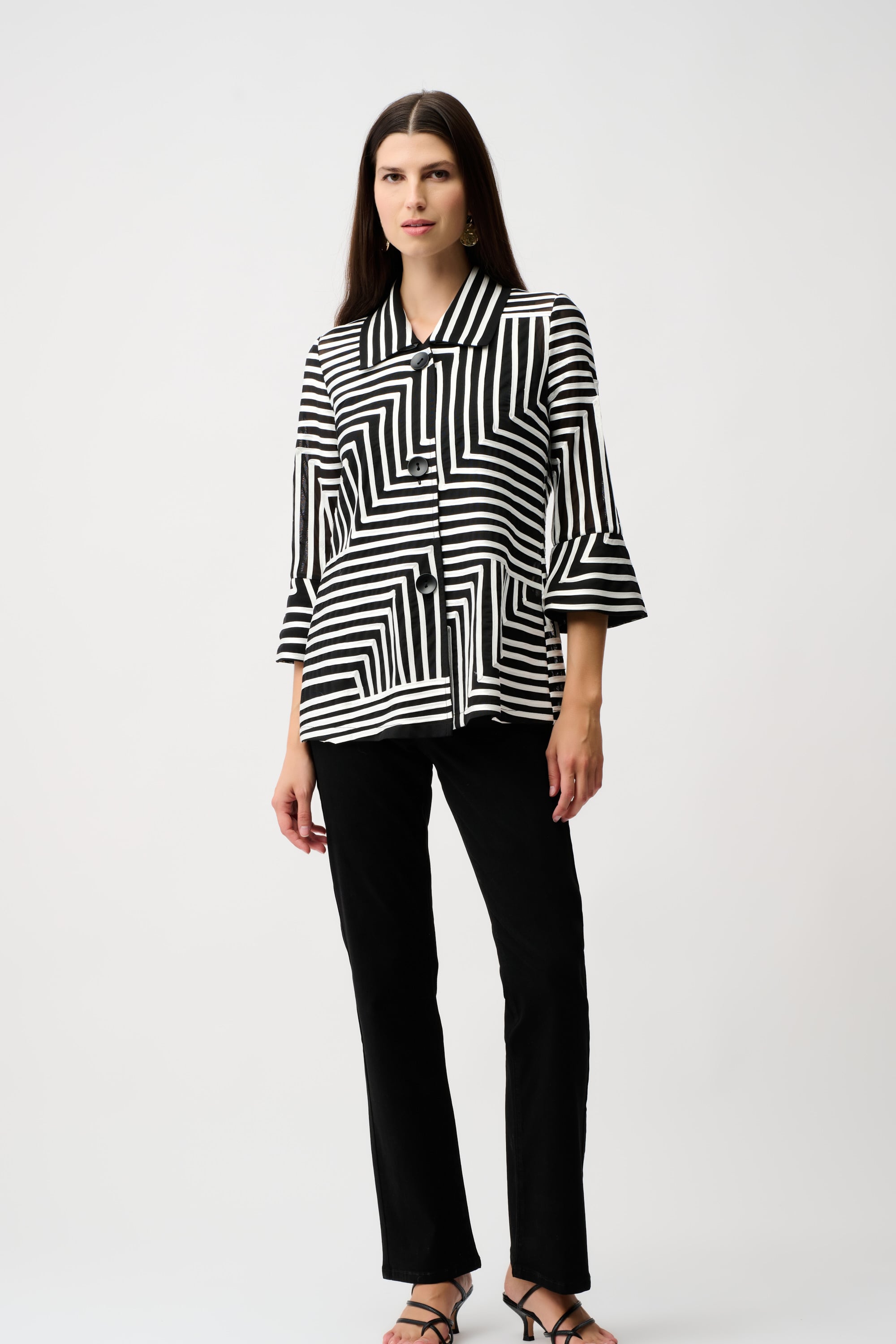 Satin And Mesh Abstract Print Jacket With Bell Sleeve