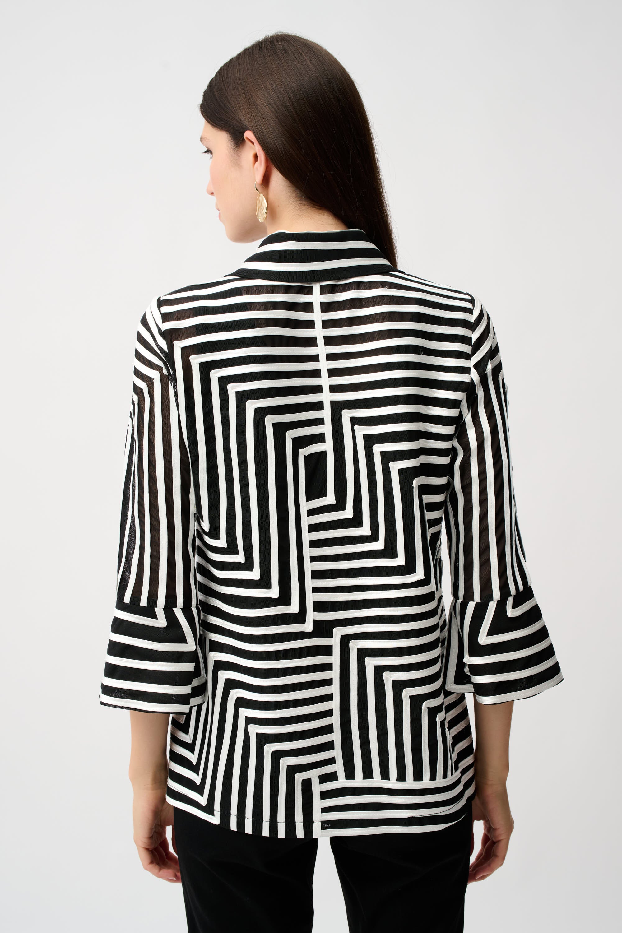 Satin And Mesh Abstract Print Jacket With Bell Sleeve