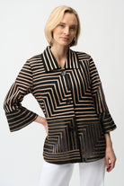 Satin And Mesh Abstract Print Jacket With Bell Sleeve