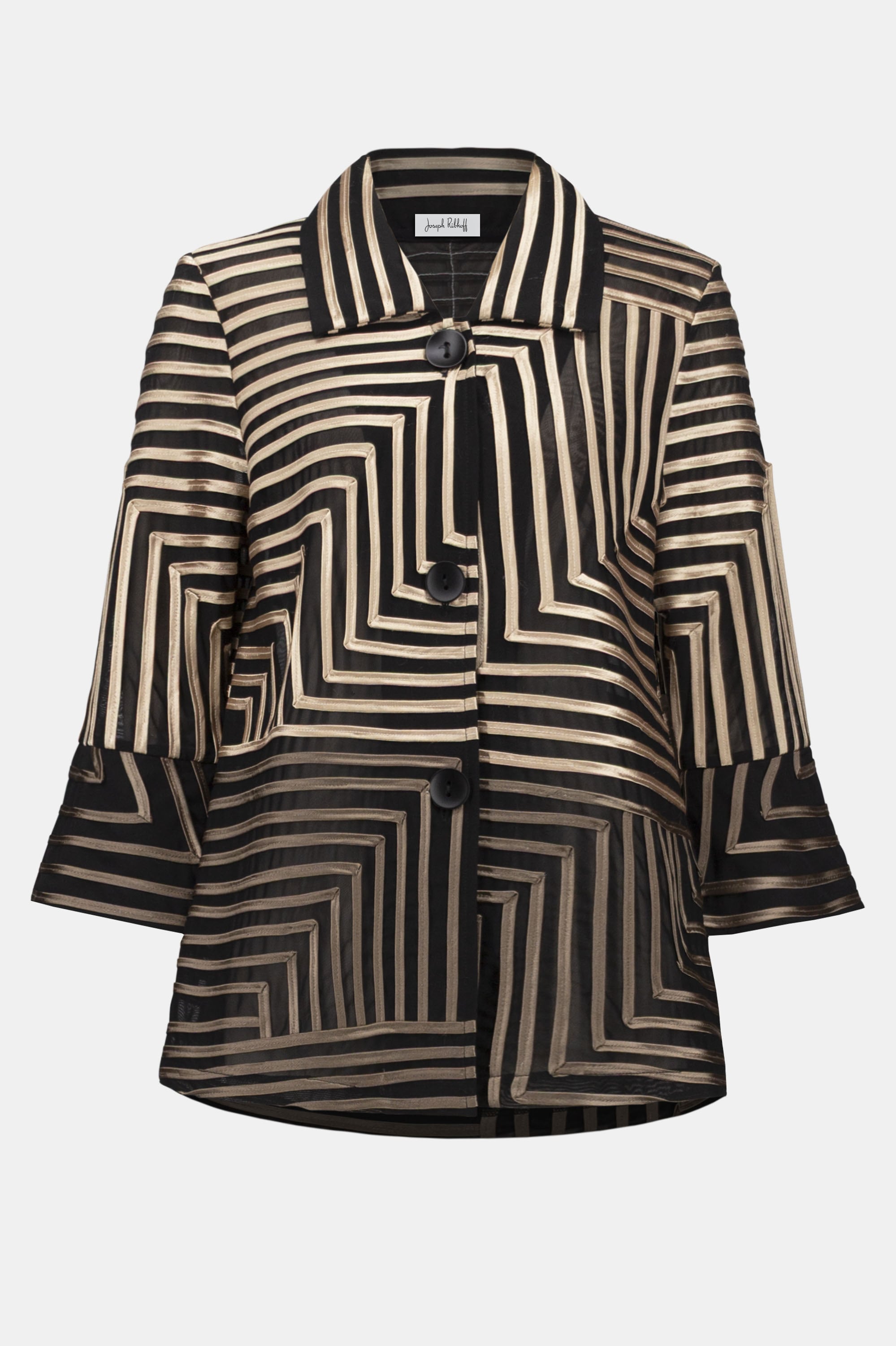 Satin And Mesh Abstract Print Jacket With Bell Sleeve