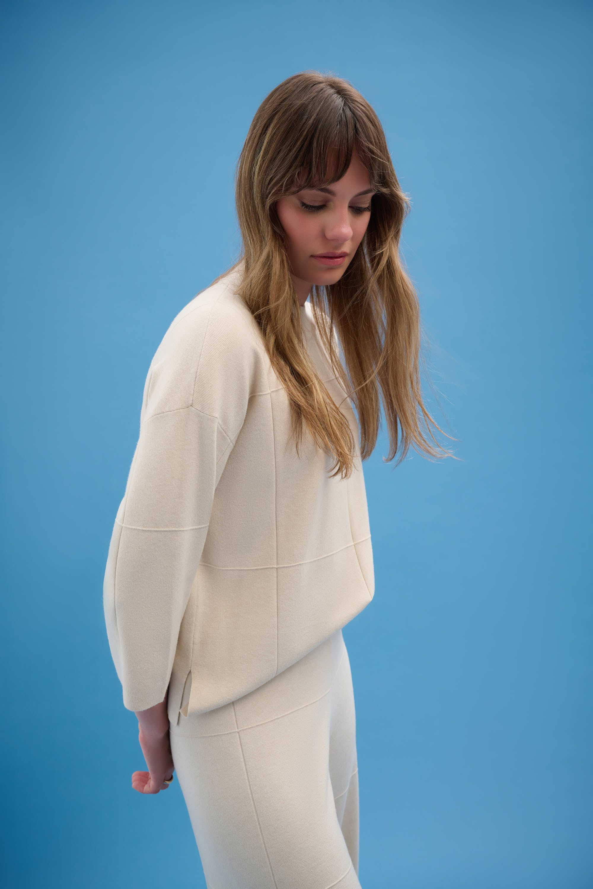 Brushed Viscose Straight Sweater with Mock Neck
