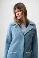 Joseph Ribkoff Feather Yarn Sweater Coat with Pearl Trim-261997