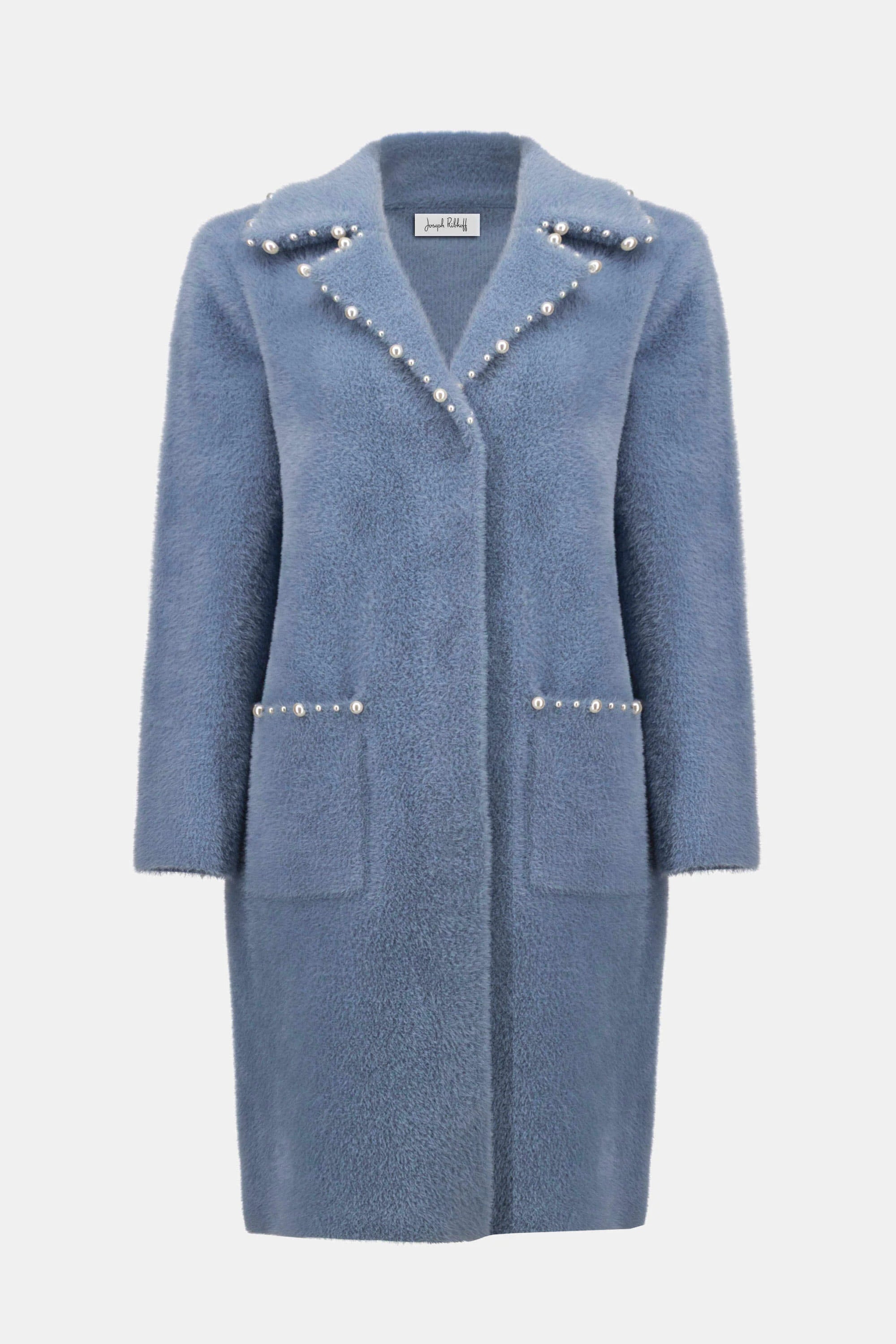 Joseph Ribkoff Feather Yarn Sweater Coat with Pearl Trim-261997