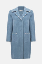 Feather Yarn Sweater Coat with Pearl Trim